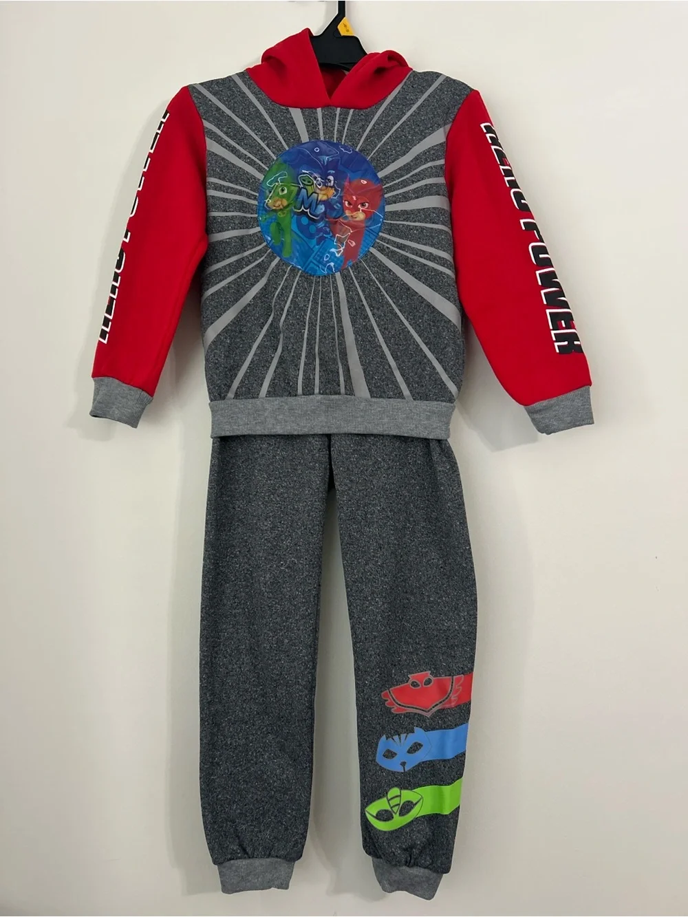 PJ Masks Outfit Set 2 pc Fleece Kids Hoodie & Pants Boys Gray & Red Size 7